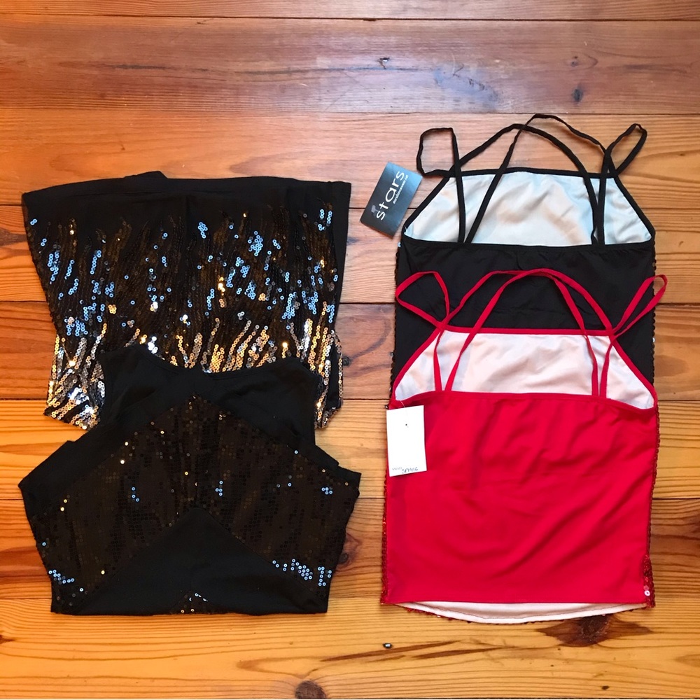 Bundle of Stars Dance Wear Sequin Red Black Dance Tops, NWT, S - Picture 3 of 16